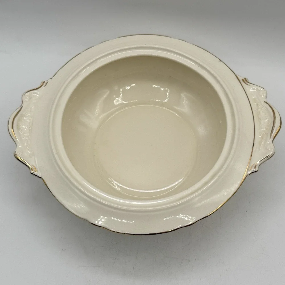 VTG 1940's Crown Potteries Co Covered Dish‎ - Vegetable Bowl - Gold Trim -